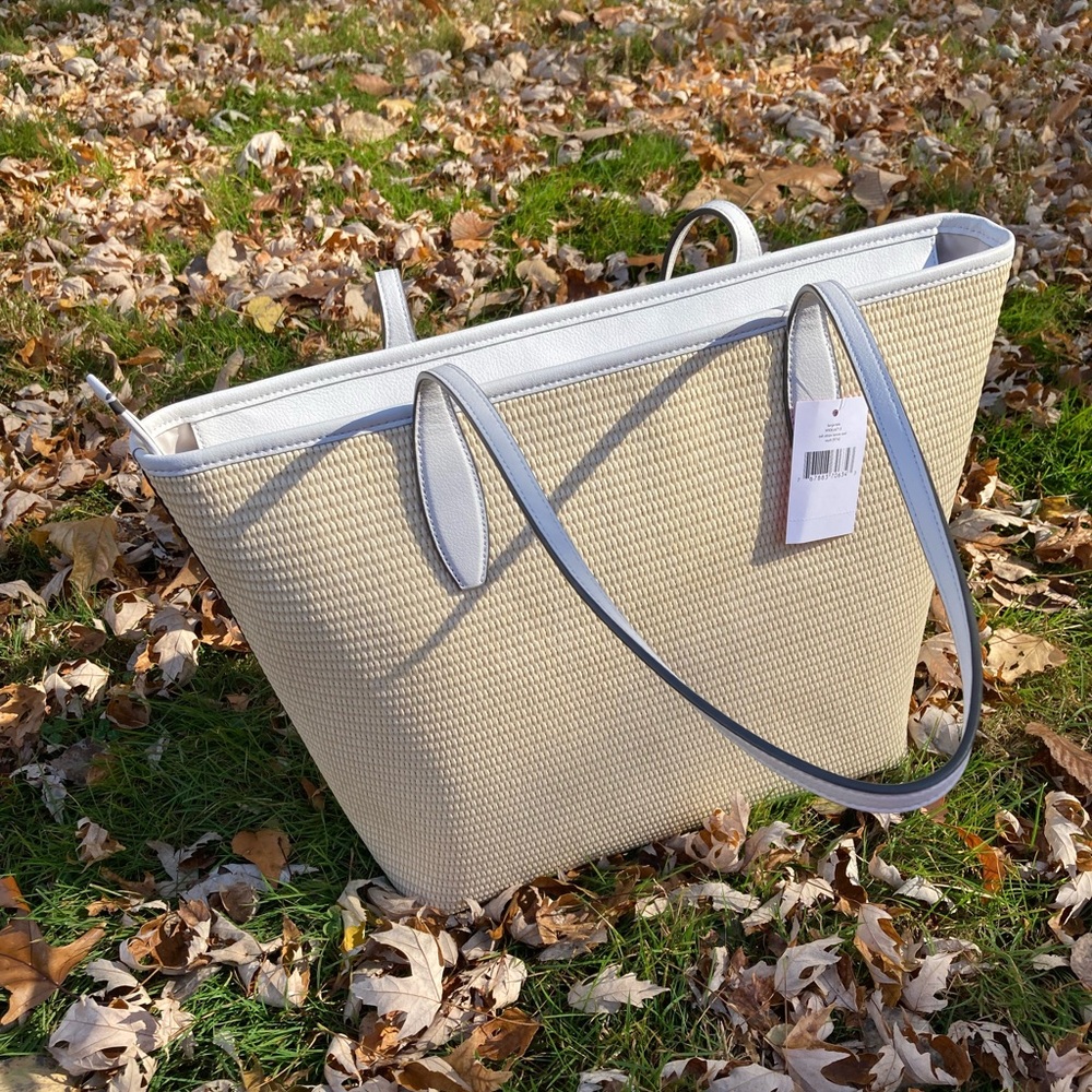 Kate Spade Large Tote Ash Straw Lemon Zest Straw and Leather Bag Lemon Print Bag - Picture 7 of 17